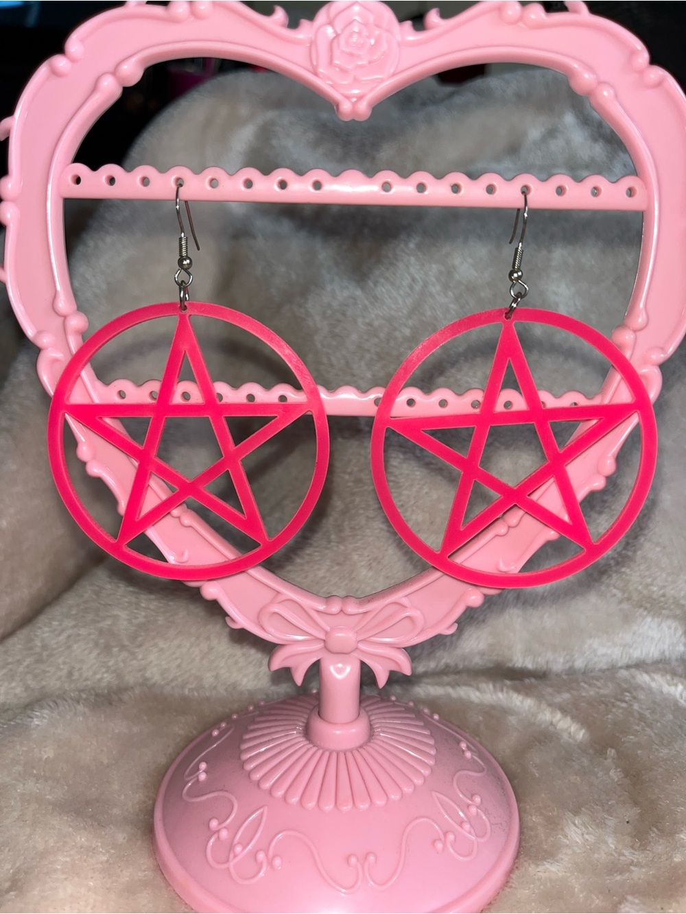 Source Unknown Hot Pink Pentagram Hoop Earrings